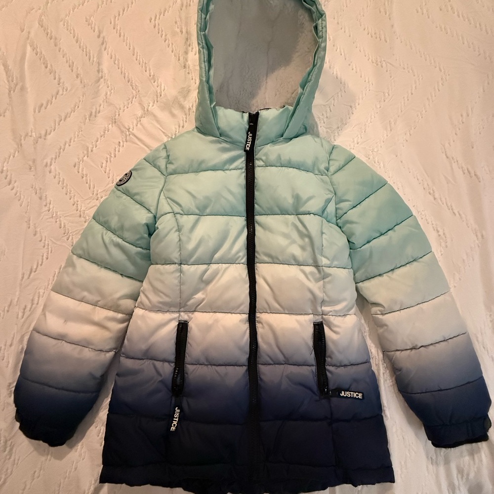 Justice Kids Teal and Navy Gradient Puffer Jacket